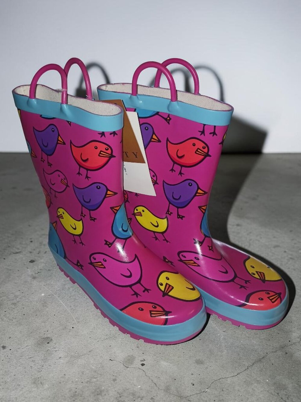 NWT Norty Kids Rain Boots Pink Bird Print Size 3 Toddler Waterproof